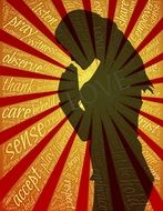 silhouette of a praying girl on a background of sunlight