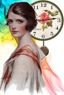 Lady and clock as a drawing