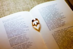 gold ring for engagement on an open book