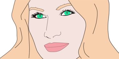 drawing of a woman's face with green eyes