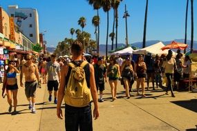 People on the coast with the palms on holiday