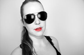 Sunglasses Woman with Red Lips