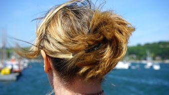 back view of female head with styled hair