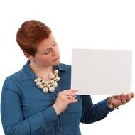 red hair woman with white board