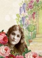 vintage photo of a woman among flowers