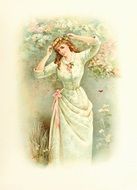 Beautiful and colorful Vintage Woman in spring drawing