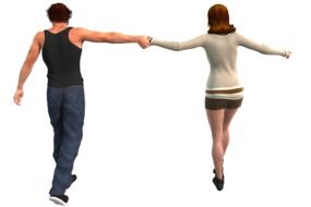 Woman and Man holding hands, back view, render