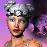 painted portrait of a girl with a scar and a wound