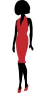 black silhouette of a woman in a red dress