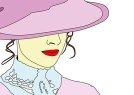 graphic image of a lady in a hat with red lips