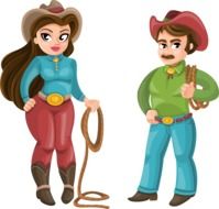 drawn girl and man cowboys