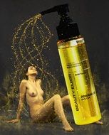 naked girl posing near cosmetics