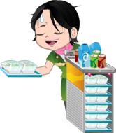 graphic image of a stewardess with food