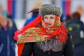 photo of russian woman in winter clothes