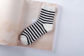 White womenâs Sock with Black Stripes