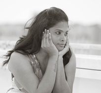 grey portrait of girl with broken heart