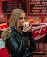 Woman with Hot Coffee Latte
