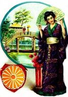 girl in a colorful japanese costume as a 3d model