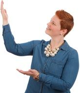 woman with red hair showing presentation