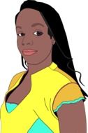 drawing of a black woman in a yellow t-shirt