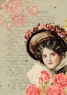 vintage portrait of a woman with roses