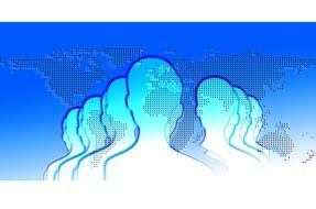 silhouettes of people group on earth map background