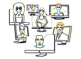 silhouettes of people in computer monitors