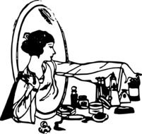 Drawing of a woman near the mirror with makeup