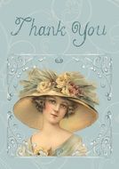 vintage thankful card with woman in hat