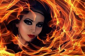 girl behind a flame of fire