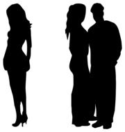 black silhouettes, two girls and man