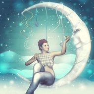 Girl sitting on a Moon