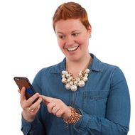 red hair woman with phone