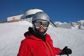 skier in the red jaket