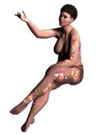 mythical woman with pictures on her leg