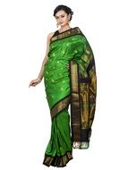 isolated indian woman in green saree