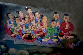 young happy oriental people praying drawing