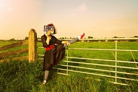 woman in striped tights outdoor