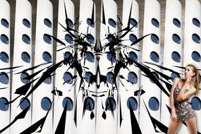 Hauswand Collage Face drawing