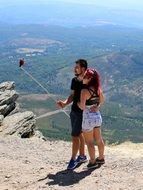 Couple is taking selfies