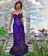 painted girl in a purple evening dress