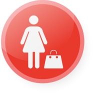 image of woman with bag on red button