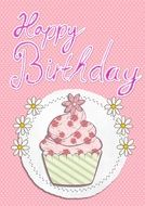 pink Birthday greeting card with cupcake