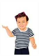 happy asian little boy in striped t-shirt drawing