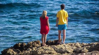 romantic couple on the coast