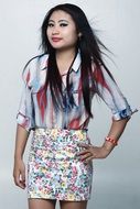 Asian girl with long hair in a skirt