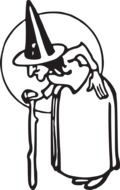 old witch with stick, Halloween drawing