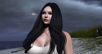 computer generated image of a brunette on a stormy beach