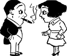 woman and man with a cigar as a caricature