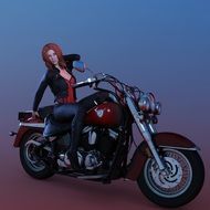 Woman in Leather on Motorcycle